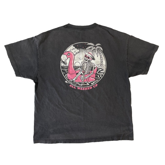 RSQ 2XL Skeleton Flamingo Graphic Tee Washed Black All Washed Up Shirt - Picture 2 of 6